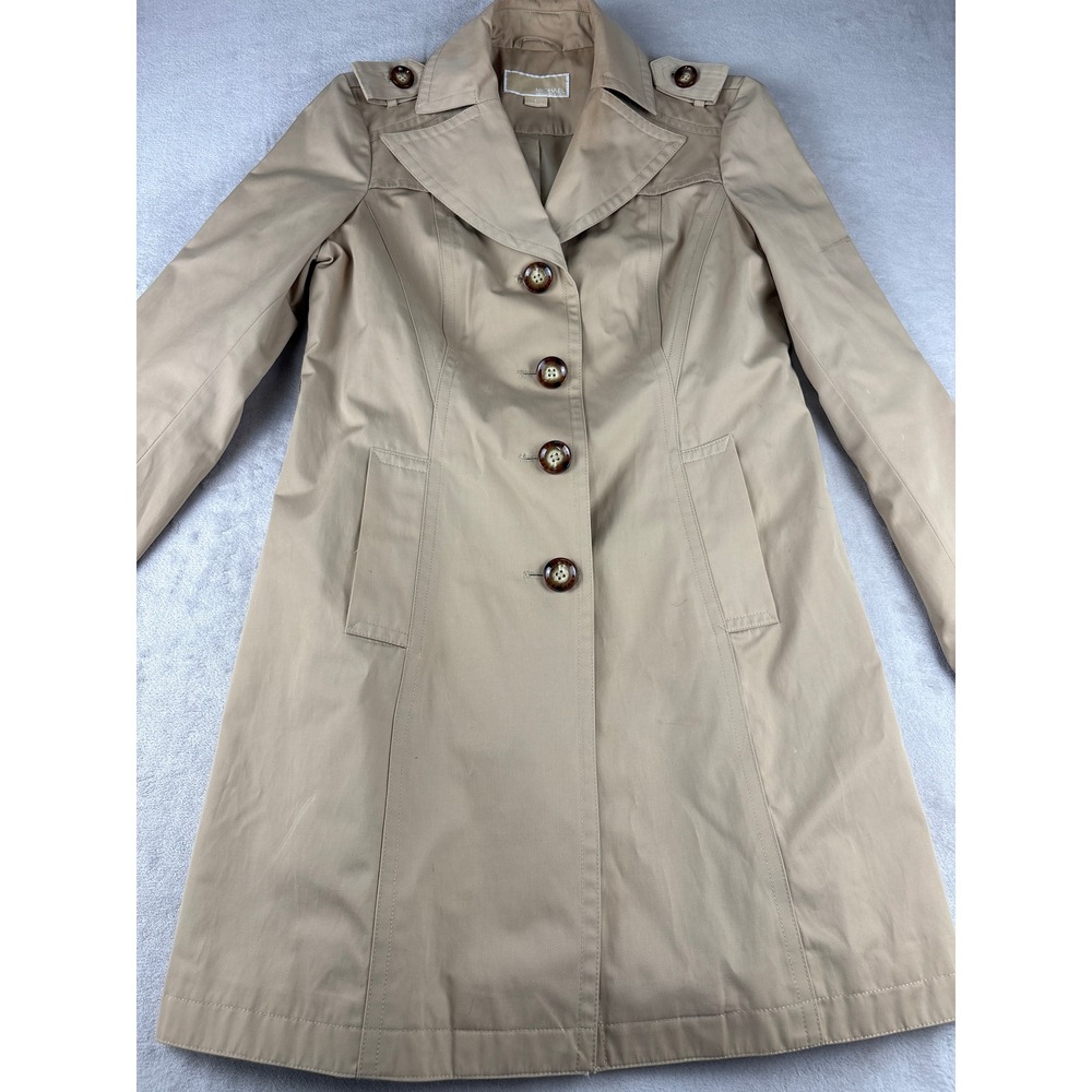 Michael Michael Kors Womens Khaki Trench Coat Jacket Size S Epaulets WPL 7888